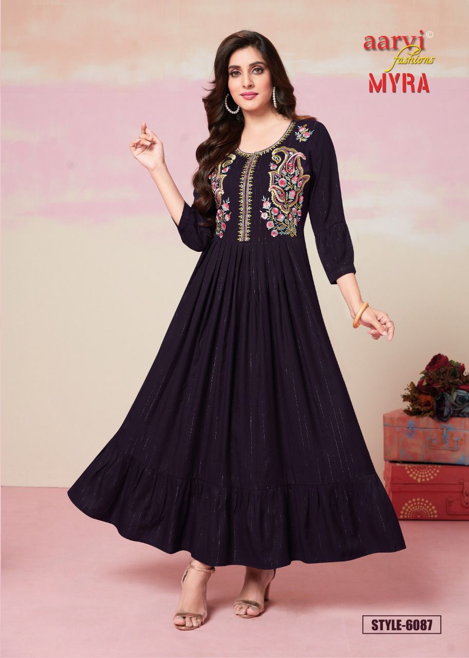 Aarvi Myra 9 Heavy Rayon Wholesale Anarkali Kurti Collection